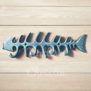 Verdigris Fish Bone Key Rack Towel Hat Coat